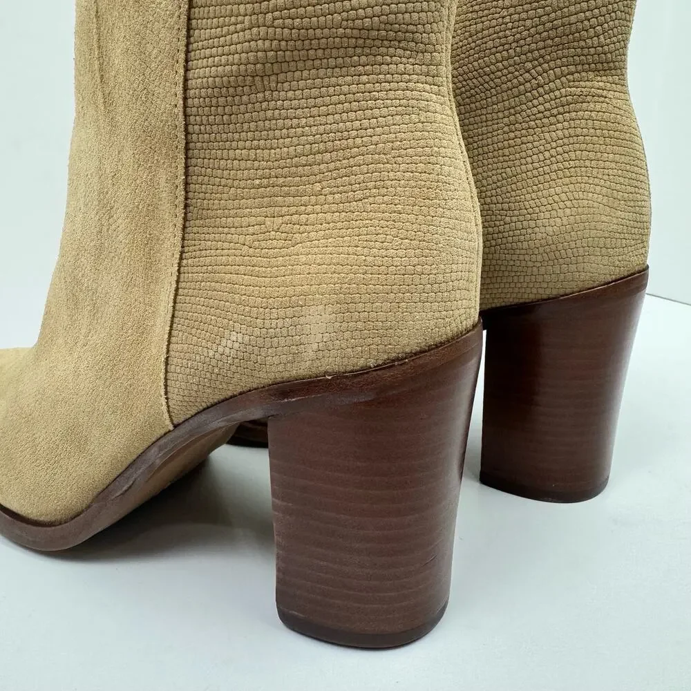 NEW Vince Camuto Paitrilla Tan Suede Snake Skin Print Zip Up Bootie Ankle Boots